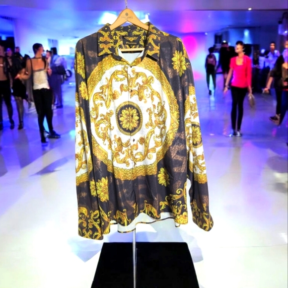 Italian Baroque Print Club Shirt Gold Designs Sz 8XL - Picture 1 of 5